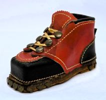 chaussure ski cuir bois Miniatur Leder Holz Skischuh 9 cm