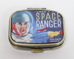 Metall Pillendose Space Ranger Gun neu Dose Taschenspiegel