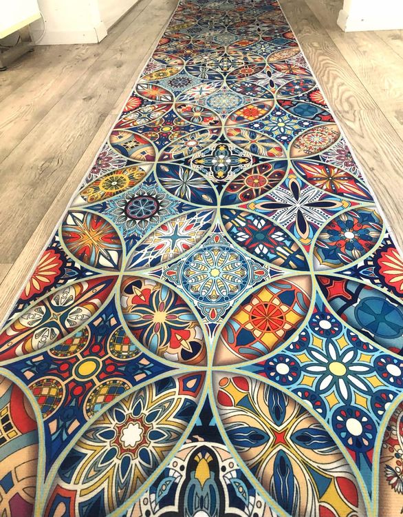 Läufer Flur 4m Lang Beeiva Marokkanischer Läufer, Rutschfest, Waschbar, Flurläufer, Weicher Niederflor, Geometrischer Teppich, Teppiche Für Flur, Wohnzimmer, Schlafzimmer, Blau Kitchen Carpet