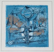 Lithographie 5x5 cm, signiert und in Rahmen 21.5x21.5 cm