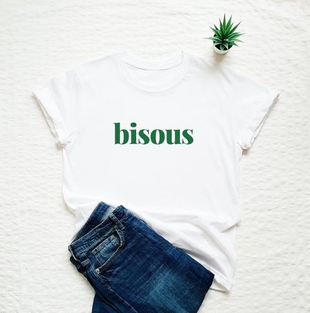 "Bisous" T-Shirt, Weiss, Grösse M, wie neu für den Sommer!