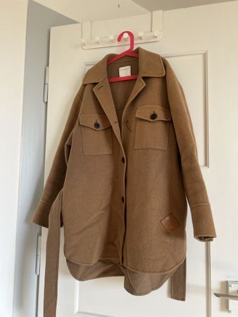 Sandro Damen Wollmantel braun mit Bindegürtel gebraucht