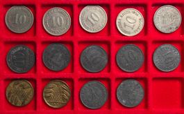 14 alte Deutsche 10 Reichspfennig Münzen, ab 1900