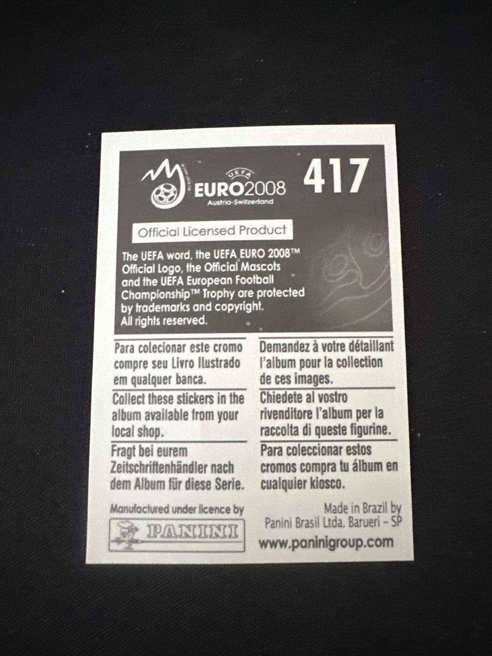 Panini Sammelbilder & Trading cards: Panini UEFA EM 2008 Sticker - Nr. 417 – Gebraucht aus Sulz AG von DealWerk 1