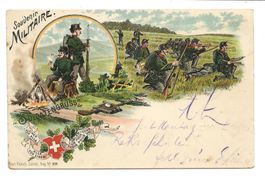Soldatengruss - Souvenir militaire - Infanterie - Litho 1900