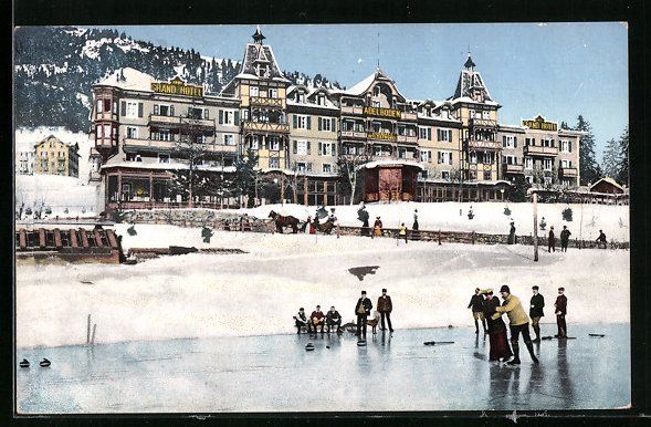 Cartoline postali: Adelboden, Grand Hotel mit Eissportlergr – Usato da Berlin venduto da bartko-reher
