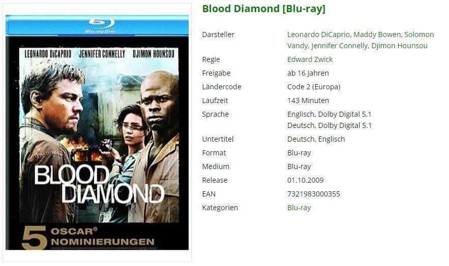 Alle DVDs: Blood Diamond [Blu-ray] – Gebraucht aus Buchrain von Sssschaller