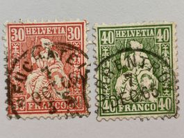 1862/68 Sitz. Helvetia ZNr. 33 + 40 , sauber gestempelt