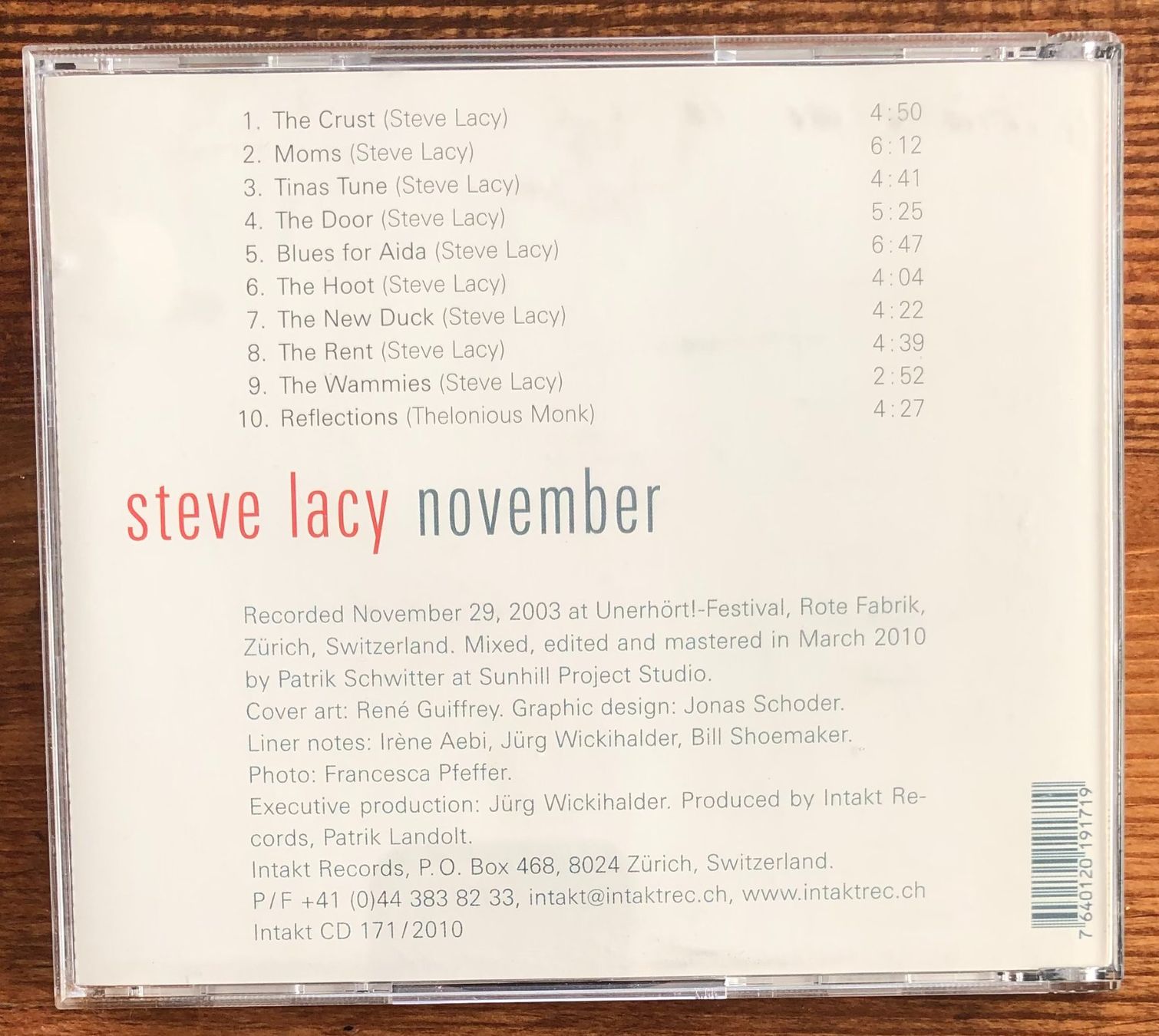CDs: Steve Lacy – November CD, Free Impro – D'occasion à Luzern par Schlafenicht00 1