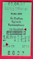 KARTON BILLETT, BUCHS(SG) - ROMANSHORN, 1.KLASSE, RETOUR