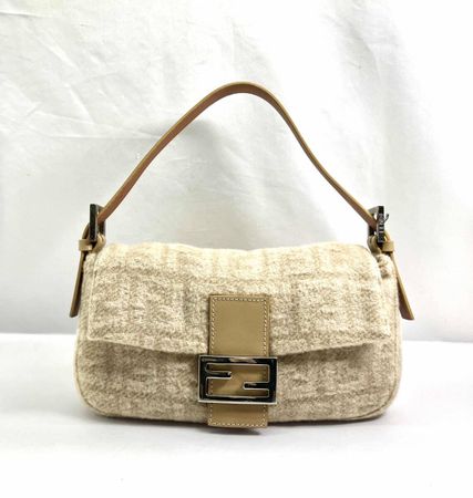 Fendi baguette rare Zucca monogramme laine et cuire 