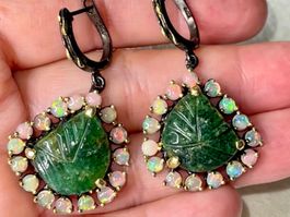 Amazonite & Fire Opals Black SS925 14k Gold Vermeil Earrings
