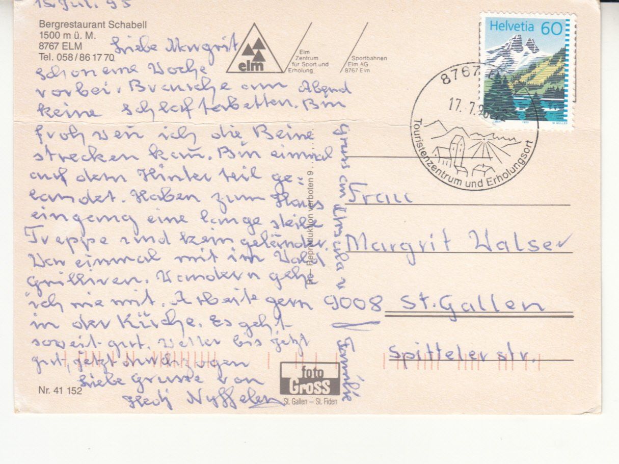 Cartoline postali: Elm 1995 – Usato da Bürglen TG venduto da StampGraf 1