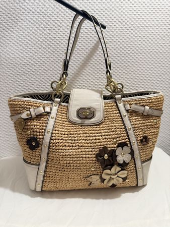 Coach Straw Tote Bag Floral Embellishment