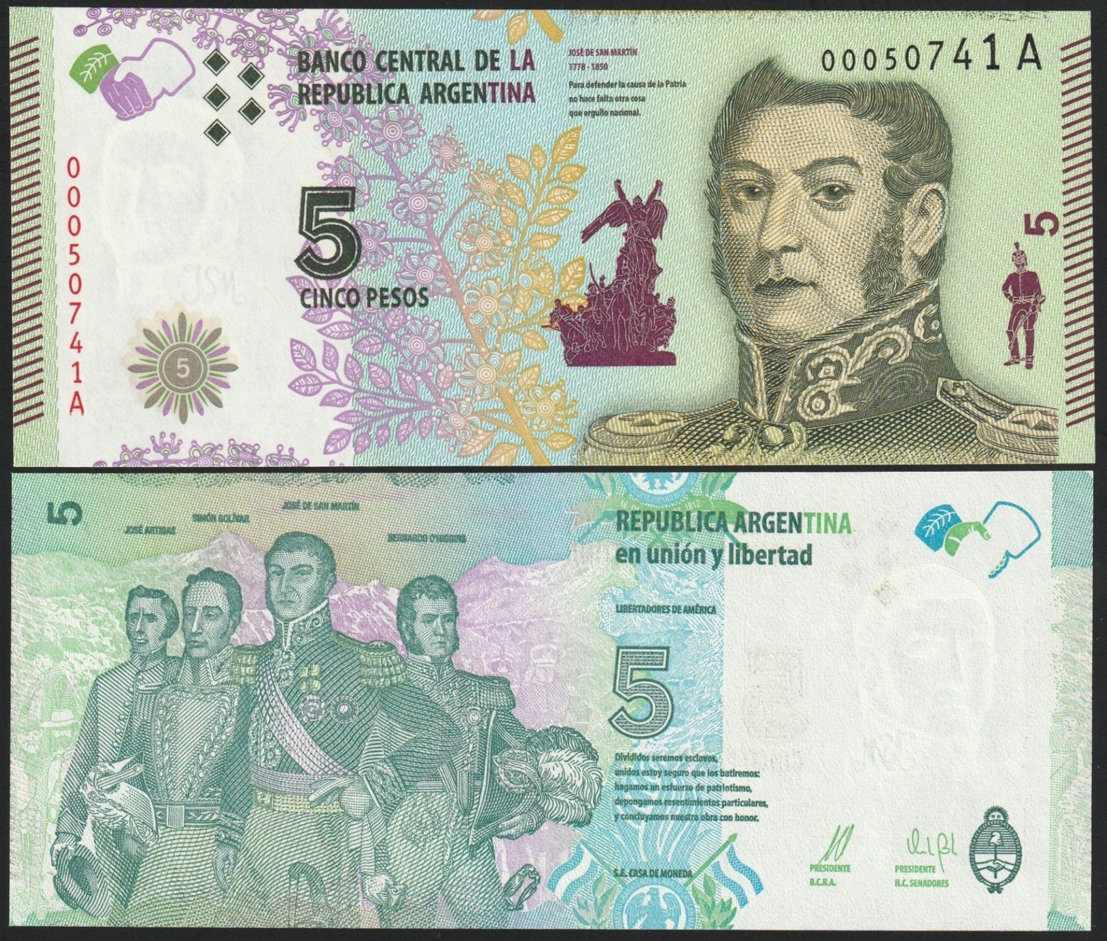 Billets de banque: Argentinien 5 Pesos UNC (2015) – Neuf (Voir description) à Naters par Radman