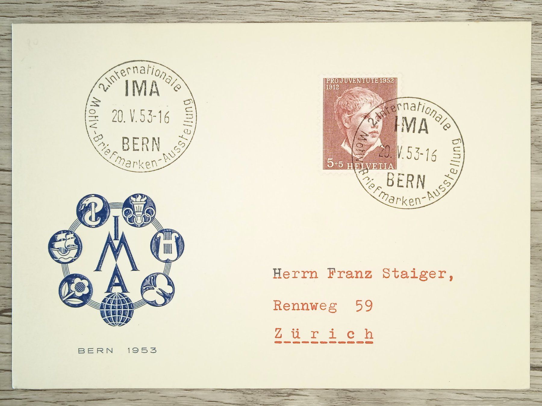 Tutti i francobolli: TR89 Carte Postale + Timbre Suisse 1953 – Usato da Cousset venduto da Patrick_Collections