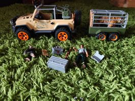 Schleich Jeep mit Ranger, Anhänger und Tiger