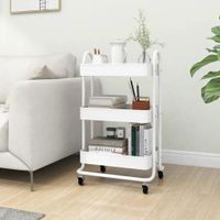 Étagère Vida XL à roulettes blanche, 3 niveaux, état neuf