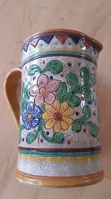 Caraffe: Alter Tonkrug mit Blumenmotiv – Usato da Schaan venduto da jud_59jg