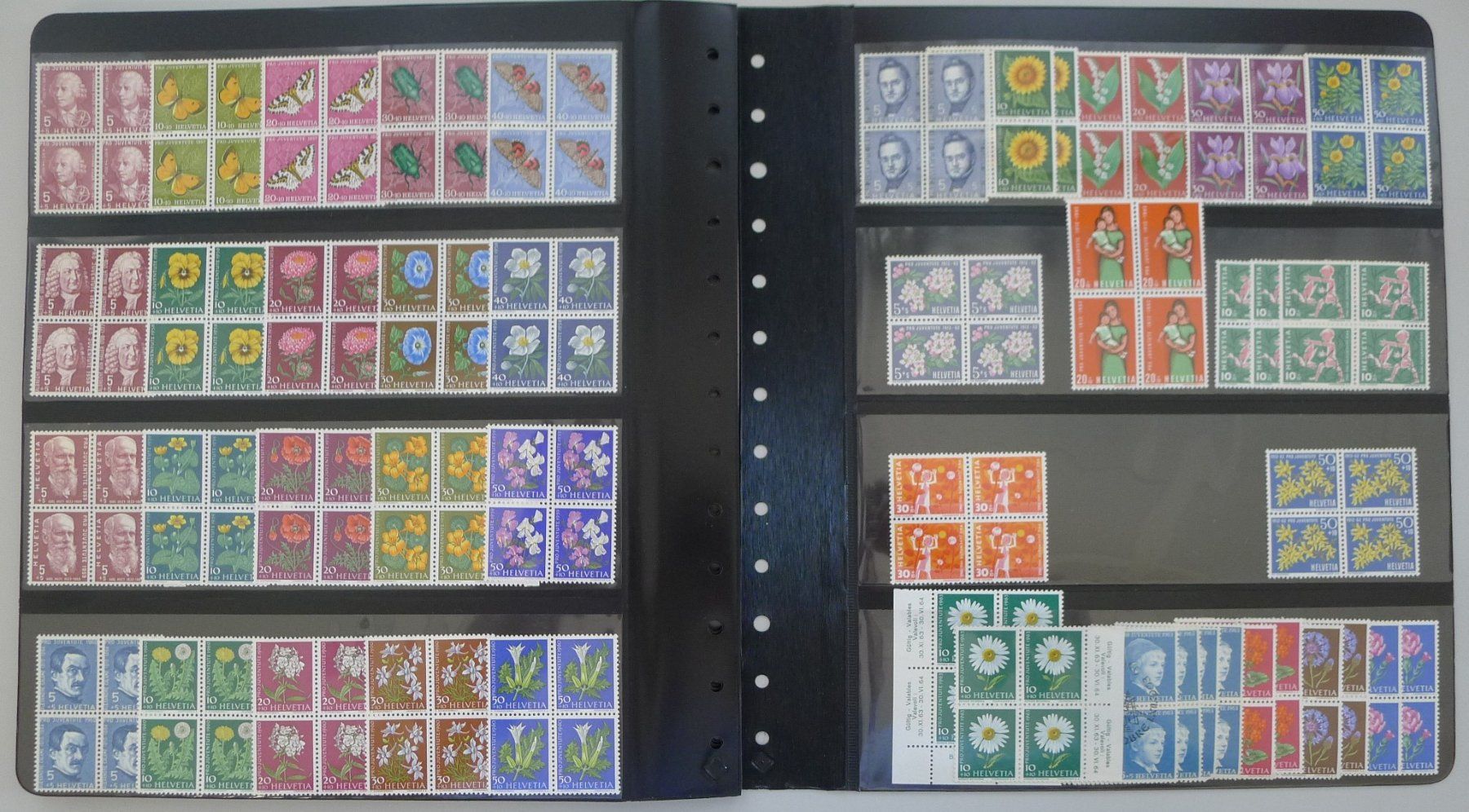 Alle Briefmarken: 1913-1963, PJ-Viererblock-Sammlung postfrisch **, K: 5000.- – Gebraucht aus Sursee von Luzernerraute 8