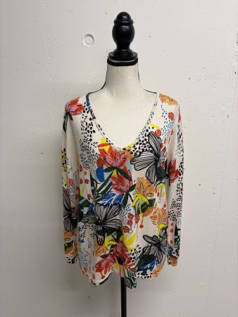 Leo&Ugo Pullover Blumenmuster weiss bunt Glitzer 40 Kaschmir