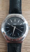 Montre Swatch Irony cadran noir bracelet cuir usagé