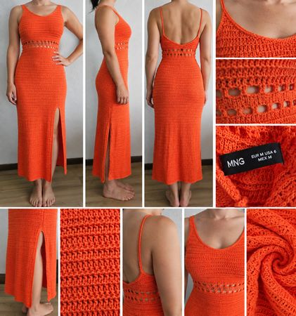 Sommerkleid Mango orange gehäkelt Grösse M mit Schlitz