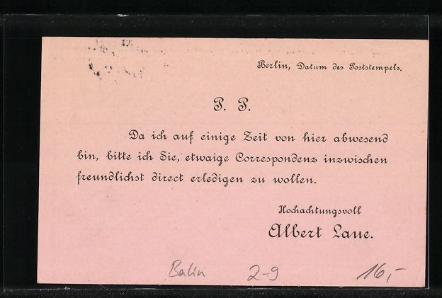 Cartes postales: Berlin, Packetfahrtkarte, Private Stadtp – D'occasion à Berlin par bartko-reher 1