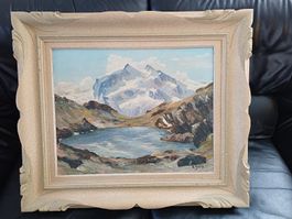 Ölgemälde A. Gerig, Bergsee/Gebirge, gerahmt, Vintage!