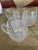 3 Glas Krüge mit Griff Kristall Schliffmuster guter Zustand