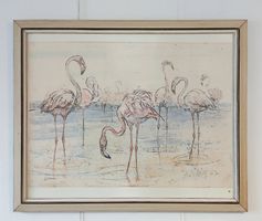 Fritz Hug  >>Flamingos>>  grosse Farblitho