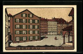 Steindruck-AK Herisau, Partie am Kirchpl