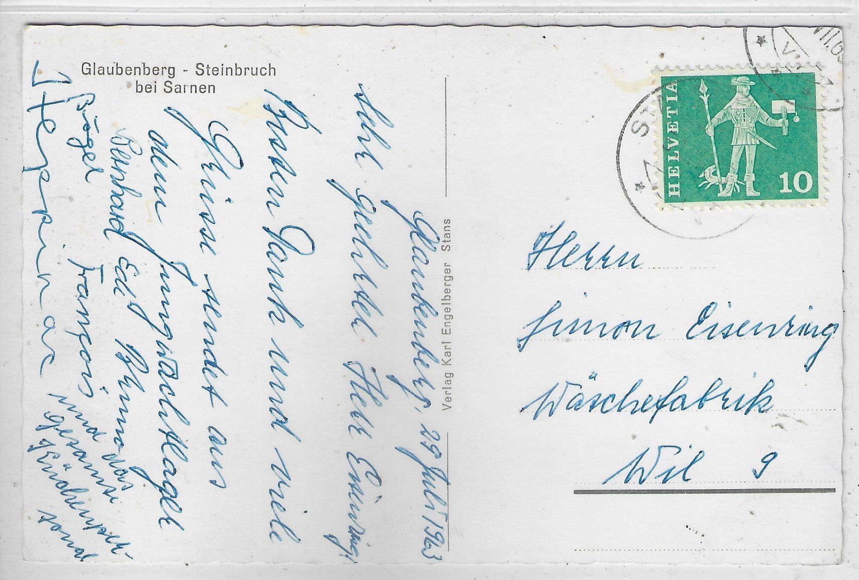 Cartoline postali: Glaubenberg - Steinbruch bei Sarnen – Usato da Ettingen venduto da Kartenplanet 1