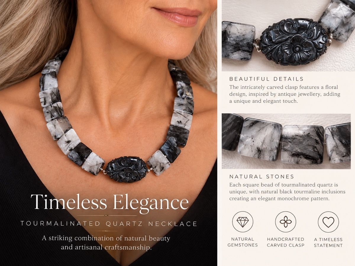 Colliers: TOURMALINATED QUARTZ NECKLACE – Neuf (Voir description) à Horgen par jgo_mxn5