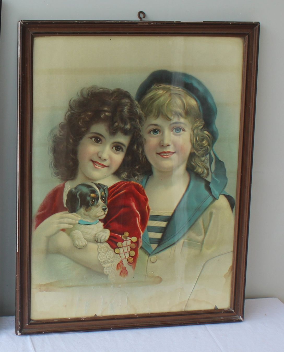 Grafica & Litografie: 2 Chromolithographien Kinderbilder mit Hund + Maiglöckchen – Usato da Zürich venduto da Auctionata 1