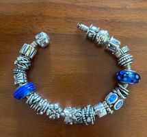 PANDORA SILVER/GOLD BRACELET –21 CHARMS, MURANO CZ