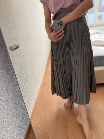 Zara Plisse Rock Kariert Grau Gr. S