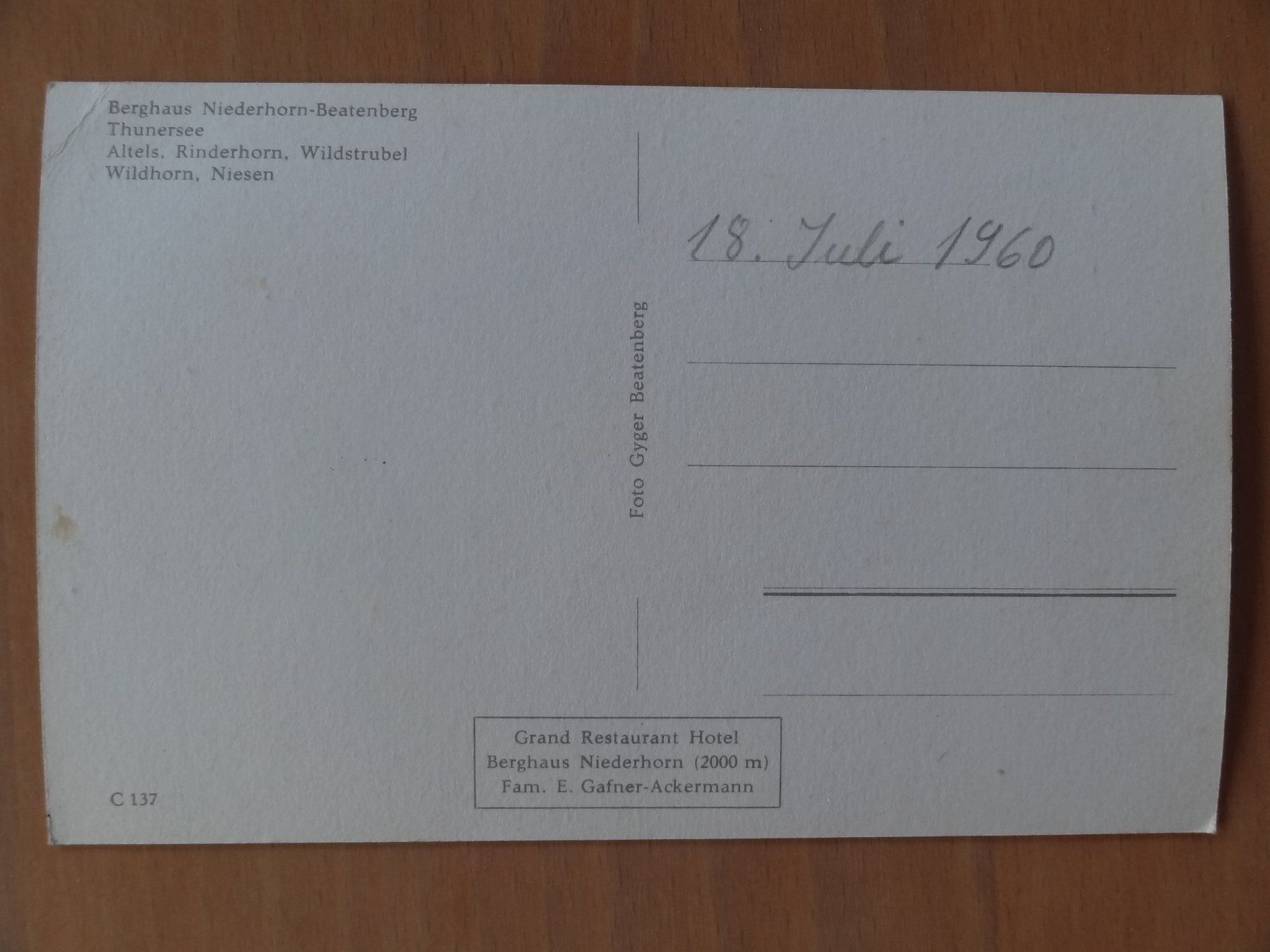Cartoline postali: Berghaus Niederhorn-Beatenberg 1960 – Usato da St Léonard venduto da Riglin 1