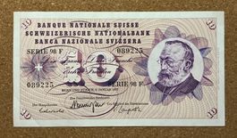 10‑Franken‑Banknote 1977 – Serie 98 F – sehr guter Zustand