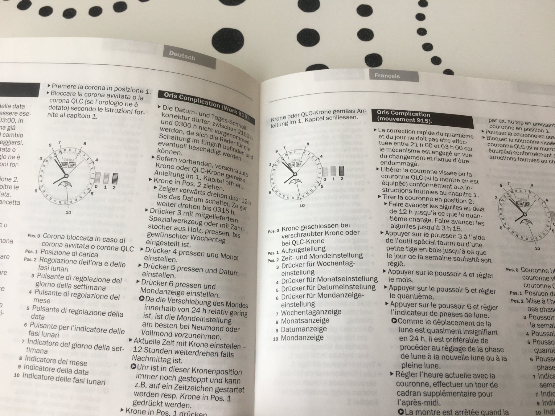 Breitling Documenti: ORIS MANUEL SUPPL. MOVEMENT 915 - OPERATING INSTRUCTIONS – Nuovo (secondo la descrizione) da Epalinges venduto da dream-watch 3
