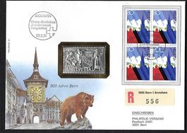 Lettre 800 ans Berne avec lingot argent 999,9