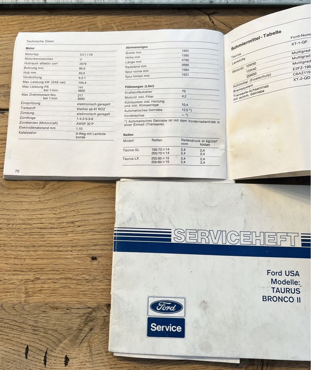 Documenti: Ford Taurus 1989 Bedienungsanleitung  – Usato da Sevelen venduto da Ritiplampi 2