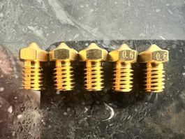 V6 Extruder Nozzles Düsen 0.6 mm. 3D-Drucker, Set 5 Stück