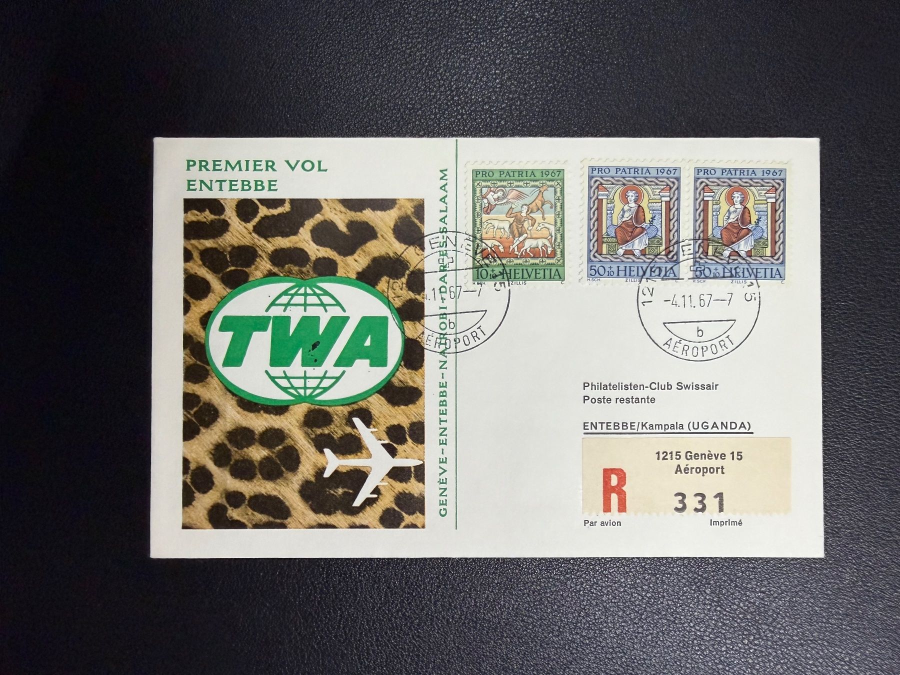 Tutti i francobolli: TWA Erstflugbrief Genf - Entebbe / Kampala 1967 – Usato da oberrüti venduto da jeanmei