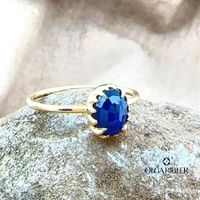 Silberring mit blauem Saphir, vergoldet, Gr. 58