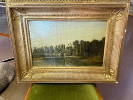 Antikes Oelgemälde Landschaft am See, anonym