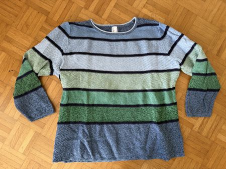 Strickpullover blau/grün meliert gestreift Gr. 48