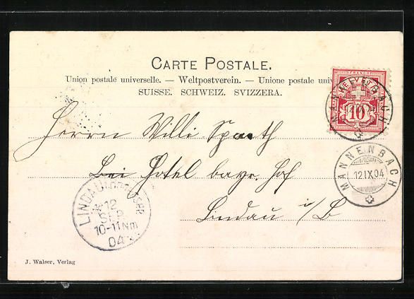 Cartoline postali: Mannenbach, Ortsansicht mit Villa Louise – Usato da Berlin venduto da bartko-reher 1
