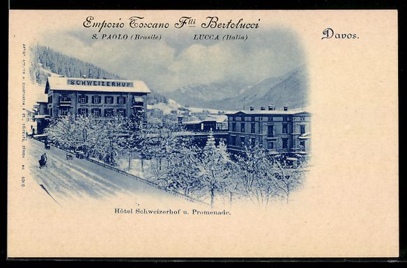 Cartoline postali: Davos, Hotel Schweizerhof und Promenade  – Usato da Berlin venduto da bartko-reher