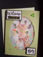 Babykarte Junge, zur Geburt, handgemacht mit Giraffe